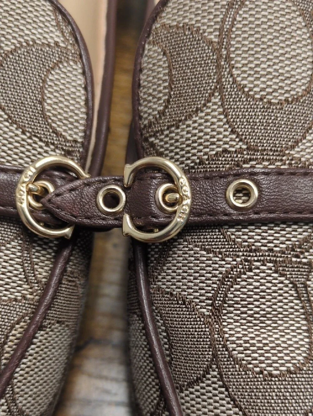 Coach Brown Signature Monogram Mules with Gold Accents/8.5B